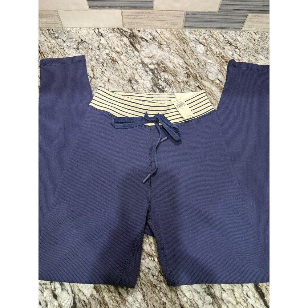 Aerie Offline Womens Navy Blue Ribbed 7/8 Legging Drawstring Striped Waist M NWT